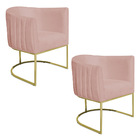 Kit 2 Poltronas Decorativa Elisa Suede Base De Ferro Dourado