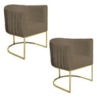 Kit 2 Poltronas Decorativa Elisa Suede Marrom Rato Base De Fe