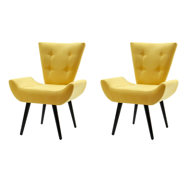 Kit 2 Poltronas Decorativa Emilia Suede Pé Palito - Amarela