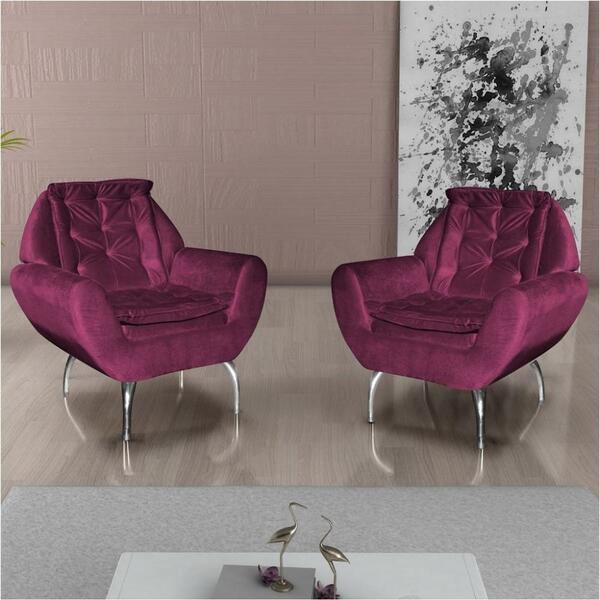 Kit 2 Poltronas Decorativa Glória - Veludo Turkey Vinho