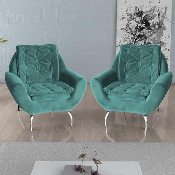 Kit 2 Poltronas Decorativa Glória - Veludo Verde
