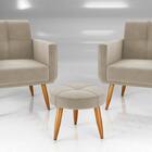 Kit 2 Poltronas Decorativa Havana Puff Marrom Claro Veludo