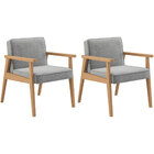 Kit 2 Poltronas Decorativa Julia Tecido Linho Cinza Madeira M