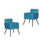 Kit 2 Poltronas Decorativa Lari Sala Recepção Suede Azul