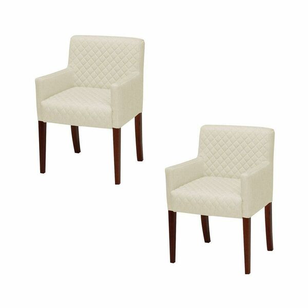 Kit 2 Poltronas Decorativa Liverpool Base Madeira Linho Bege