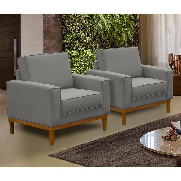 Kit 2 Poltronas Decorativa Living Com Base Lavinia Linho Cinz