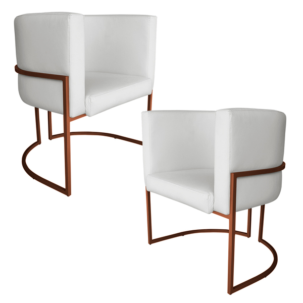 Kit 2 Poltronas Decorativa Luana Base Bronze Pu Branco - Mont