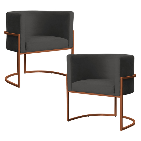 Kit 2 Poltronas Decorativa Luana Base Bronze Veludo Cinza- Mo