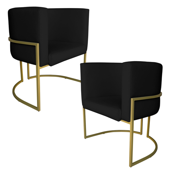 Kit 2 Poltronas Decorativa Luana Base Gold Pu Preto - Montana