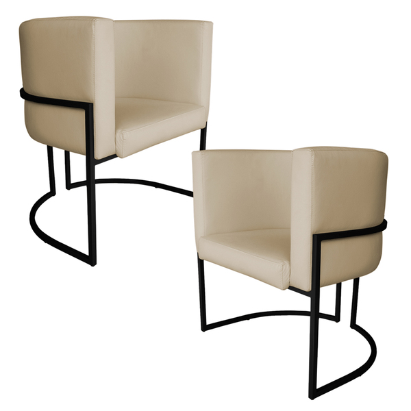 Kit 2 Poltronas Decorativa Luana Base Preta Pu Bege - Montana