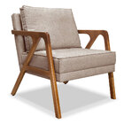 Kit 2 Poltronas Decorativa Luiza Linho Areia Base Em Madeira