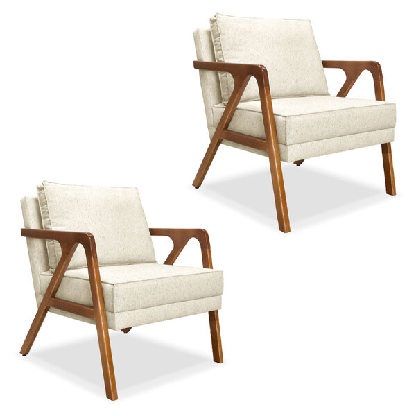 Kit 2 Poltronas Decorativa Luiza Linho Base Em Madeira Castan