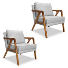 Kit 2 Poltronas Decorativa Luiza Linho Base Em Madeira Castan