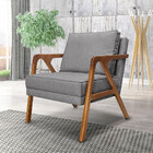 Kit 2 Poltronas Decorativa Luiza Linho Grafite Base Em Madeir