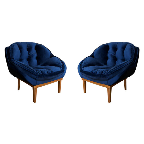 Kit 2 Poltronas Decorativa Marcela Veludo Azul Marinho Base M