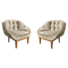 Kit 2 Poltronas Decorativa Marcela Veludo Base Madeira Castan