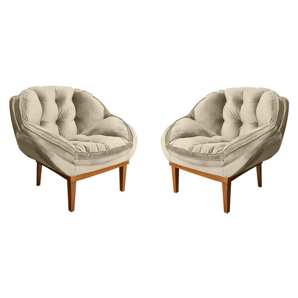 Kit 2 Poltronas Decorativa Marcela Veludo Base Madeira Castan