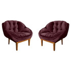 Kit 2 Poltronas Decorativa Marcela Veludo Base Madeira Castan