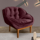 Kit 2 Poltronas Decorativa Marcela Veludo Base Madeira Castan