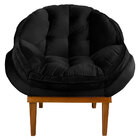 Kit 2 Poltronas Decorativa Marcela Veludo Preto Base Madeira