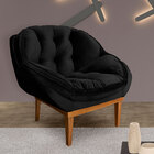 Kit 2 Poltronas Decorativa Marcela Veludo Preto Base Madeira