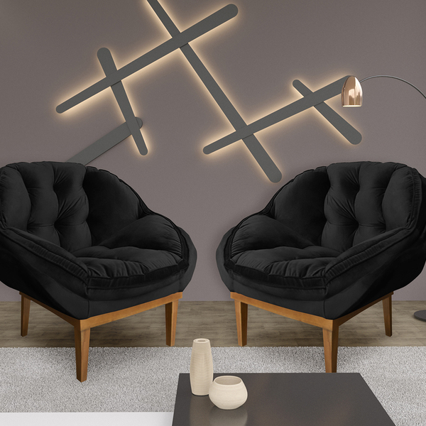 Kit 2 Poltronas Decorativa Marcela Veludo Preto Dal Poz Estof