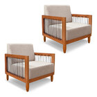Kit 2 Poltronas Decorativa Marilia Linho Areia Base Em Madeir