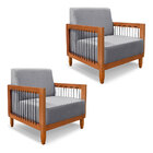 Kit 2 Poltronas Decorativa Marilia Linho Base Em Madeira Cast