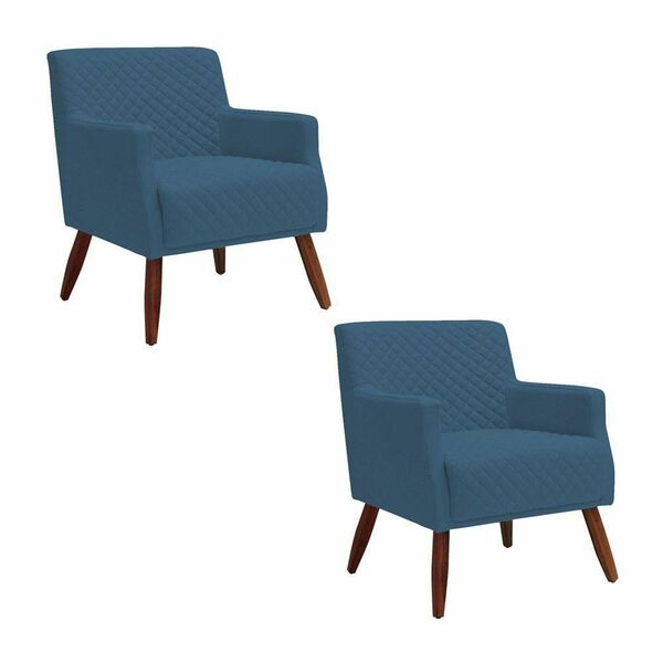 Kit 2 Poltronas Decorativa Nagoya Pés Madeira Veludo Azul G15