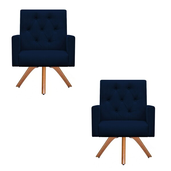 Kit 2 Poltronas Decorativa Nina Capitonê Base Giratória Suede