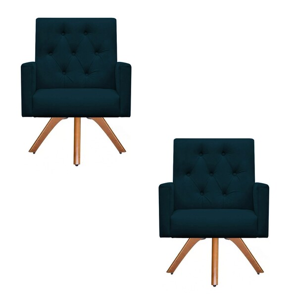 Kit 2 Poltronas Decorativa Nina Capitonê Base Giratória Suede