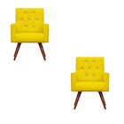 Kit 2 Poltronas Decorativa Nina Capitonê Suede Amarelo Com St