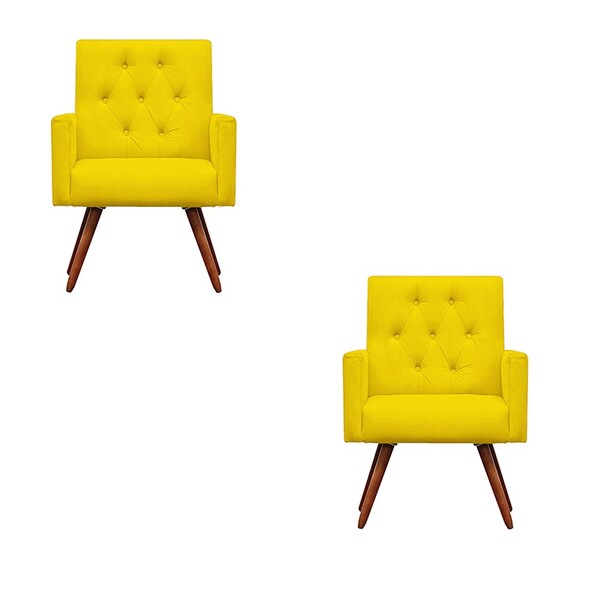 Kit 2 Poltronas Decorativa Nina Capitonê Suede Amarelo - Domi