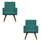 Kit 2 Poltronas Decorativa Nina Capitonê Suede Azul Turquesa