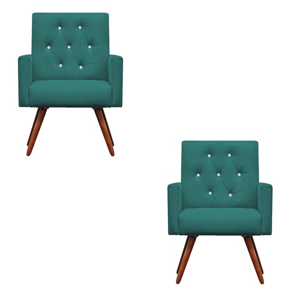 Kit 2 Poltronas Decorativa Nina Capitonê Suede Azul Turquesa