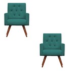 Kit 2 Poltronas Decorativa Nina Capitonê Suede Azul Turquesa