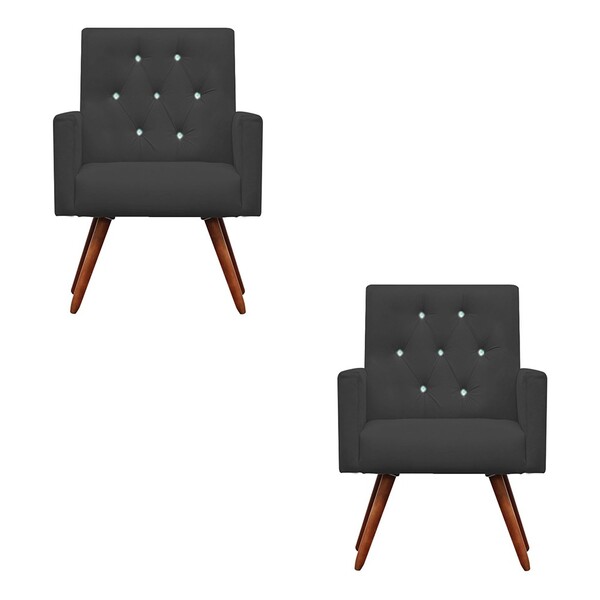 Kit 2 Poltronas Decorativa Nina Capitonê Suede Grafite Com St