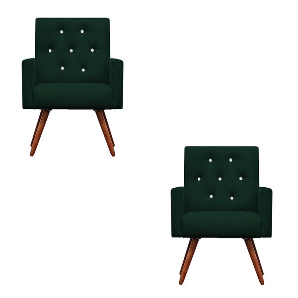 Kit 2 Poltronas Decorativa Nina Capitonê Suede Verde Com Stra