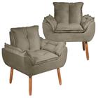Kit 2 Poltronas Decorativa Opala Tecido Veludo Cappuccino Pés