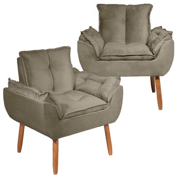 Kit 2 Poltronas Decorativa Opala Tecido Veludo Cappuccino Pés