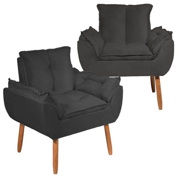Kit 2 Poltronas Decorativa Opala Tecido Veludo Grafite Pés Pa