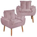 Kit 2 Poltronas Decorativa Opala Tecido Veludo Rosê Pés Palit