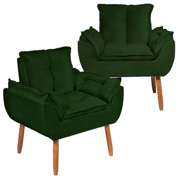 Kit 2 Poltronas Decorativa Opala Tecido Veludo Verde Pés Pali