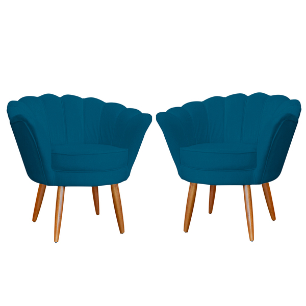 Kit 2 Poltronas Decorativa Para Sala De Estar Charm Suede Azu