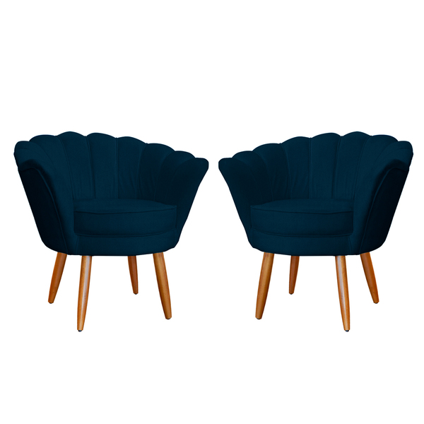 Kit 2 Poltronas Decorativa Para Sala De Estar Petala Suede Az