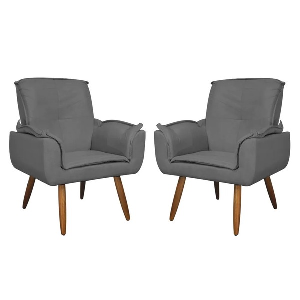 Kit 2 Poltronas Decorativa Para Sala Emília Plus Suede Cinza