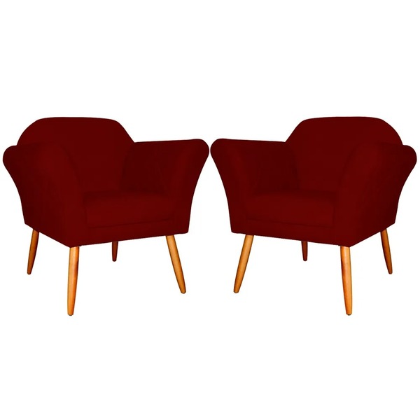 Kit 2 Poltronas Decorativa Para Sala Marcela Suede Bordô
