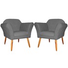 Kit 2 Poltronas Decorativa Para Sala Marcela Suede Cinza
