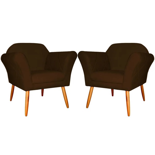 Kit 2 Poltronas Decorativa Para Sala Marcela Suede Marrom