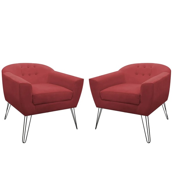 Kit 2 Poltronas Decorativa Para Sala Quarto Jolly Vermelho